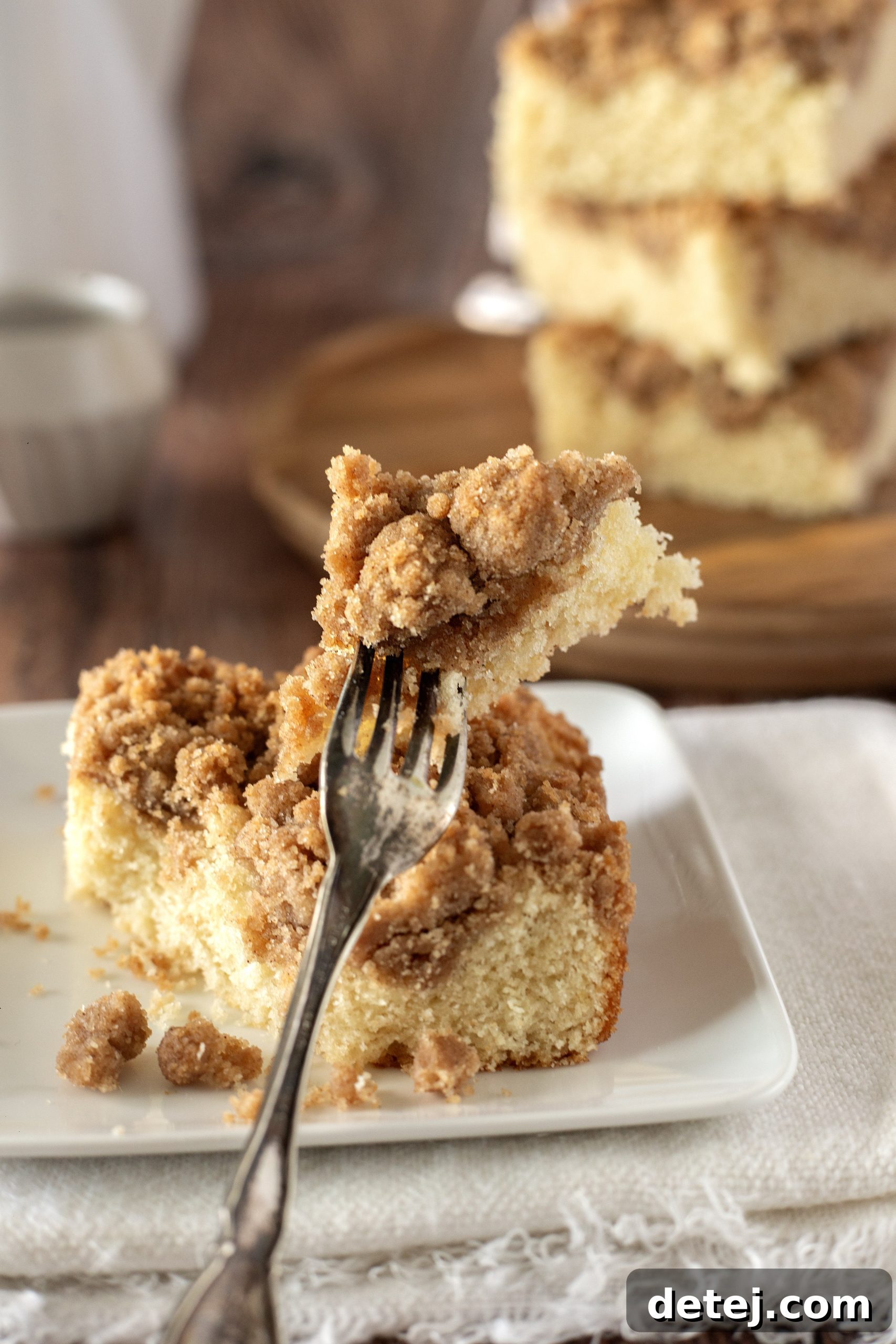Freshly baked coffee cake slices