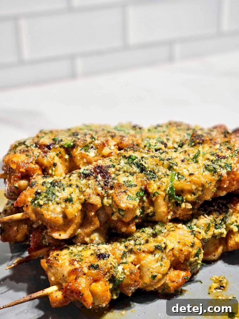 Garlic Parmesan Chicken Skewers with fresh herbs