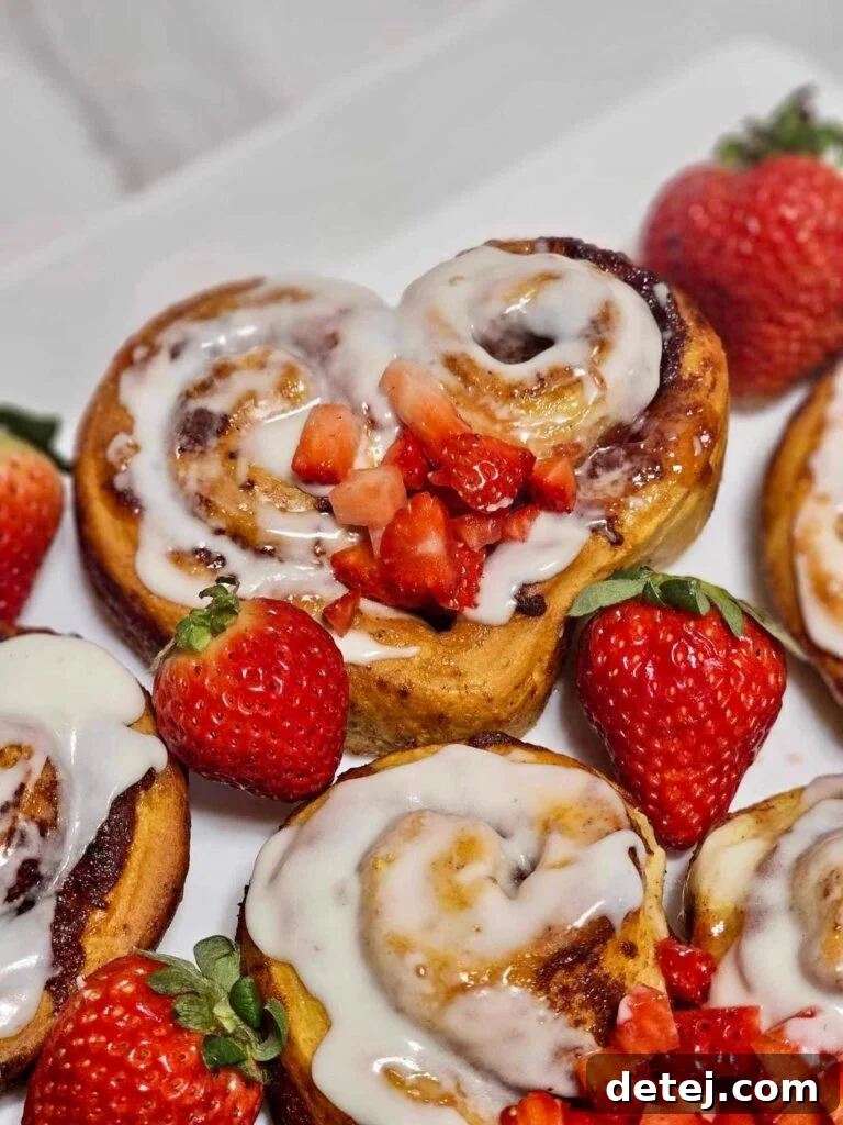Served Strawberry Heart Cinnamon Rolls