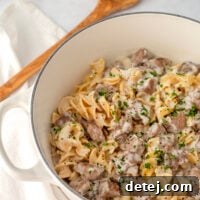 Finished Easy Beef Stroganoff served in a bowl