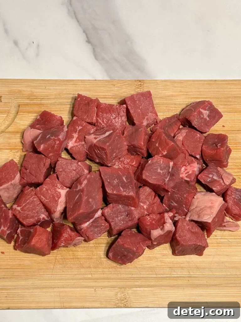Seasoned steak bites ready for cooking