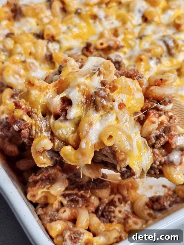 Cheesy Hamburger Helper Casserole ready to serve