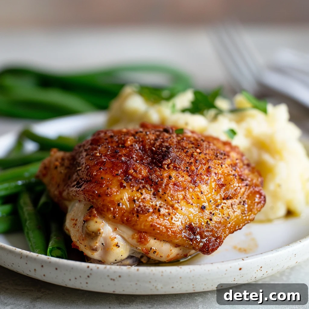 Effortless Golden Baked Chicken Thighs 6 Easy Oven Baked Chicken Thighs ready to be served