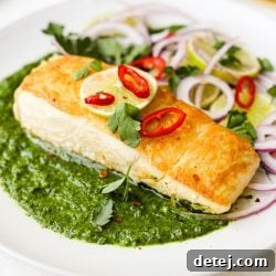 Pan Seared Halibut with Cilantro Lime Sauce
