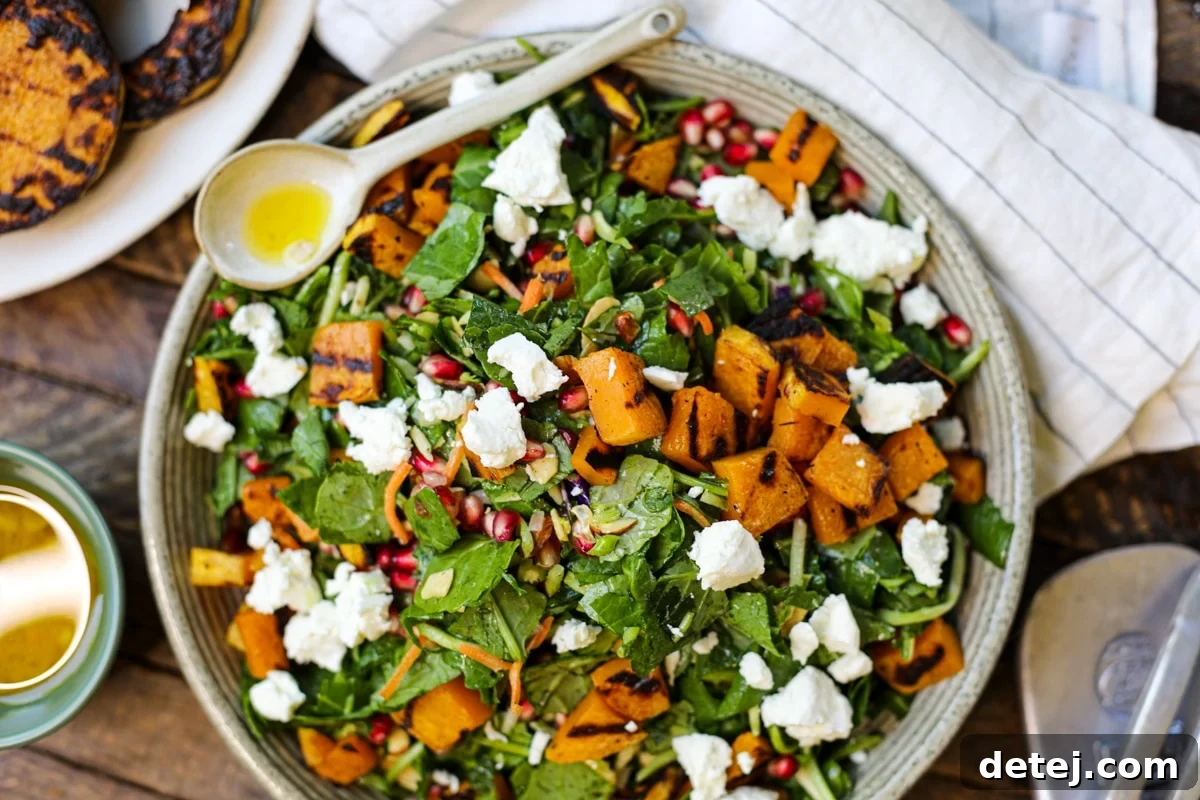 Fire-Kissed Butternut Greens 2 Grilled Butternut Squash Salad – A healthy, flavorful fall salad with tender grilled squash, fresh greens, pomegranate, and goat cheese.