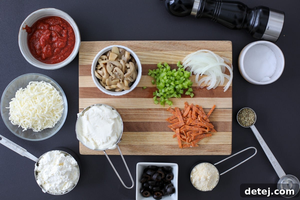 ingredients need for the cheesy pizza dip.