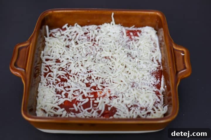 pizza dip with mozzarella cheese on top of the sauce.