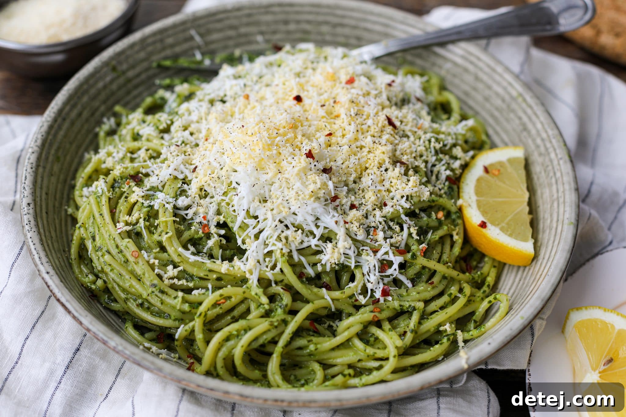 Grated Egg Pesto Pasta - a creamy, quick, and flavorful dish for dinner. Healthyish Foods.