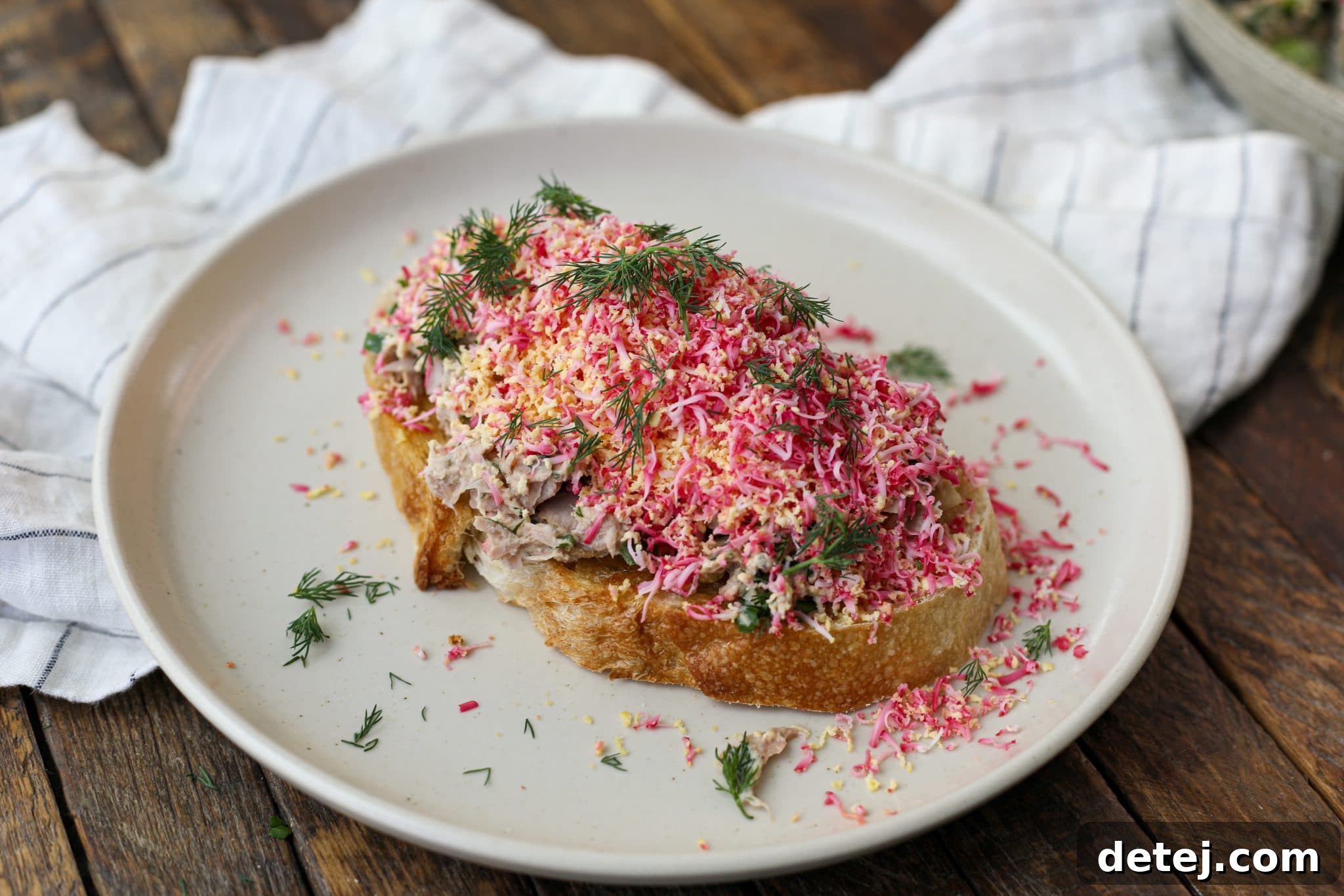 Freshly prepared Tuna Salad with Grated Pickled Egg, ready to be served or stored for meal prep.
