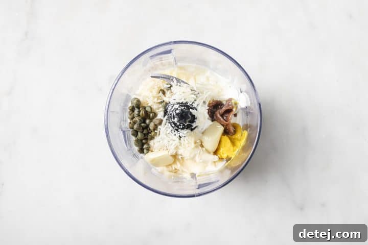ingredients for yogurt caesar dressing. 