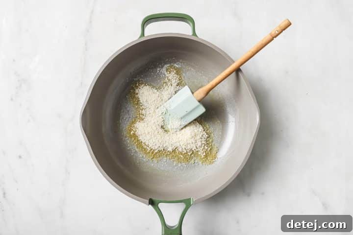 panko in a pan. 