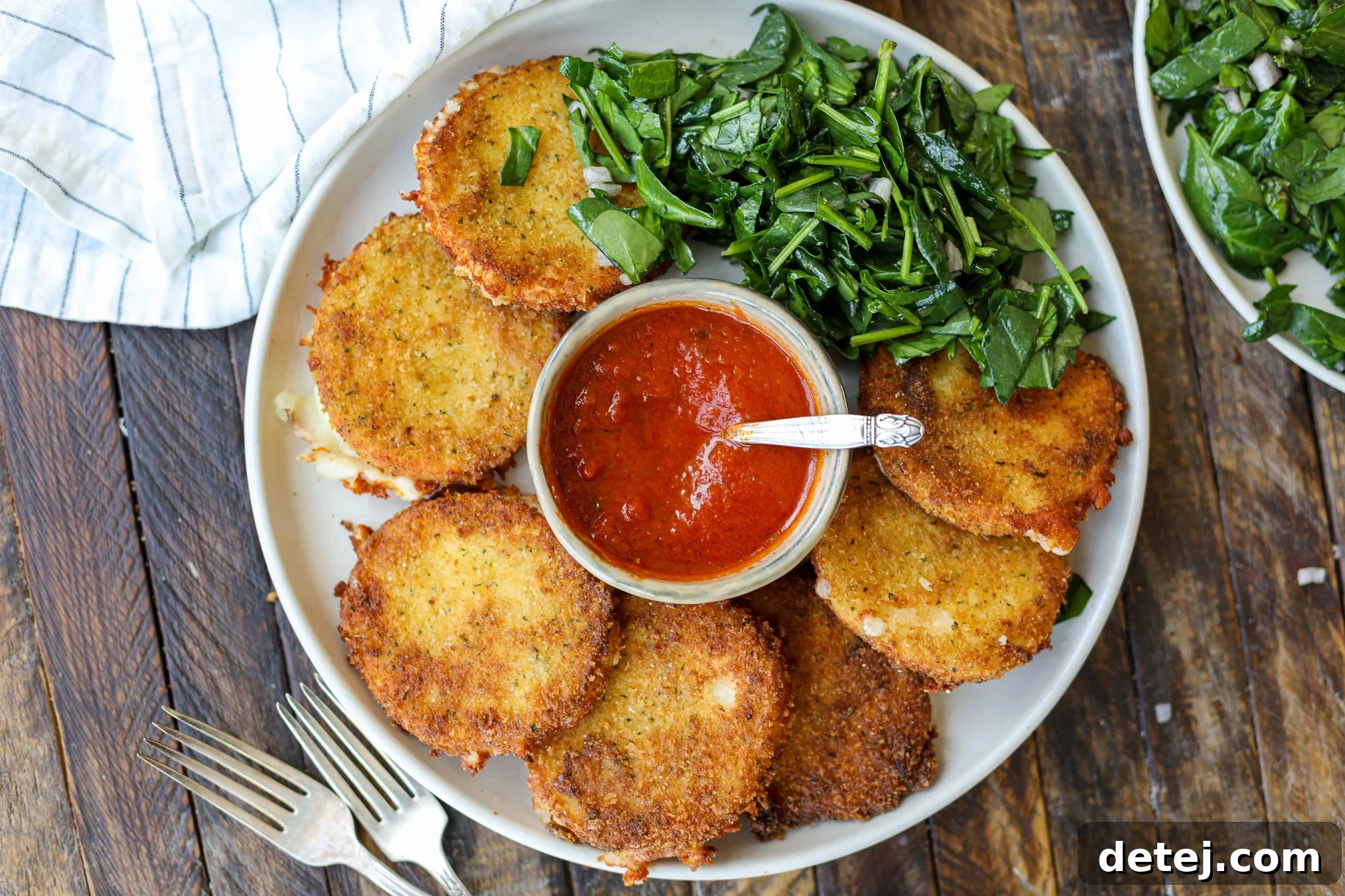 Crispy Fried Mozzarella with Chopped Spinach Salad - healthyish foods