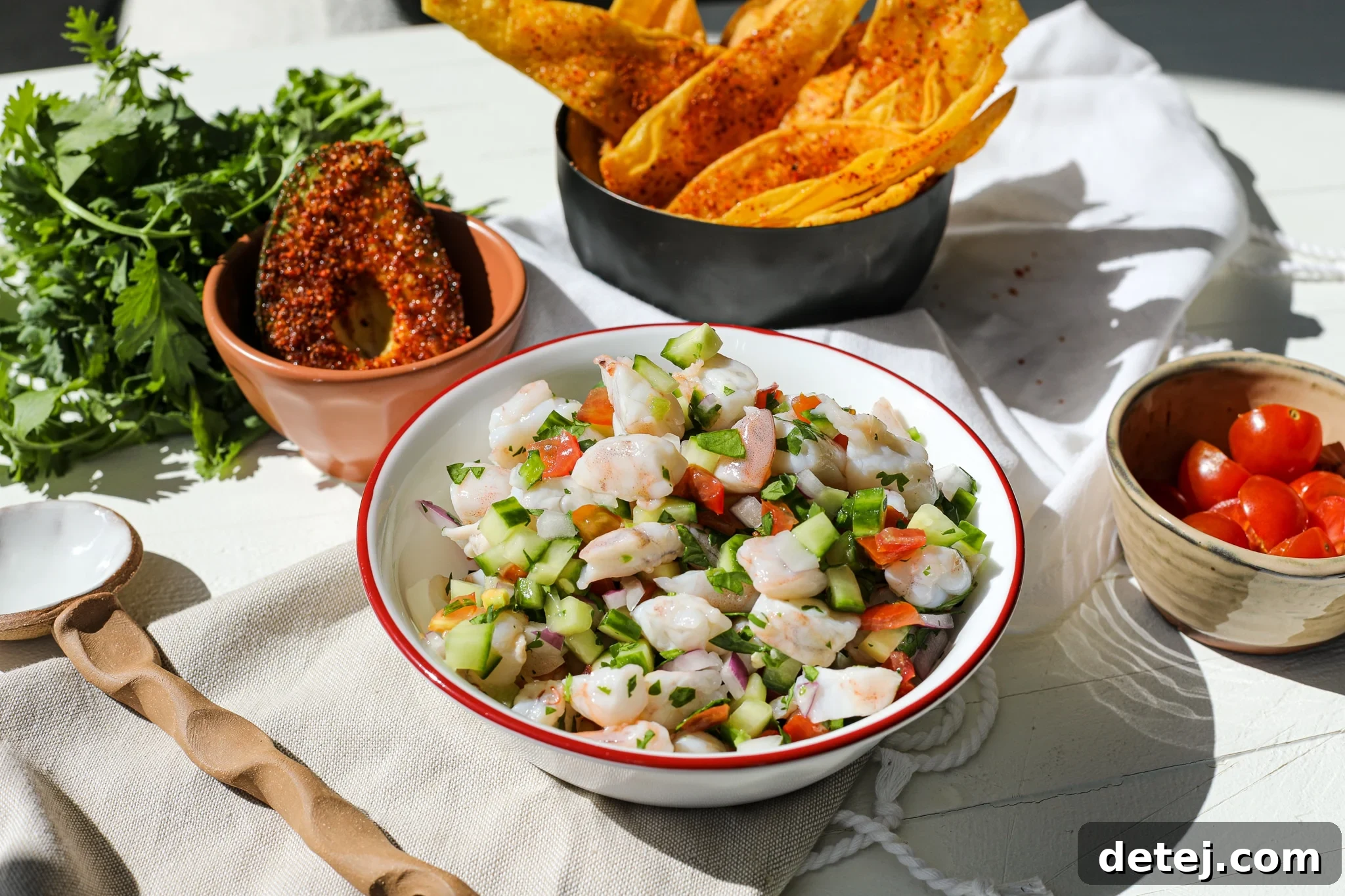 Close-up of freshly diced ingredients for shrimp ceviche – Healthyish Foods