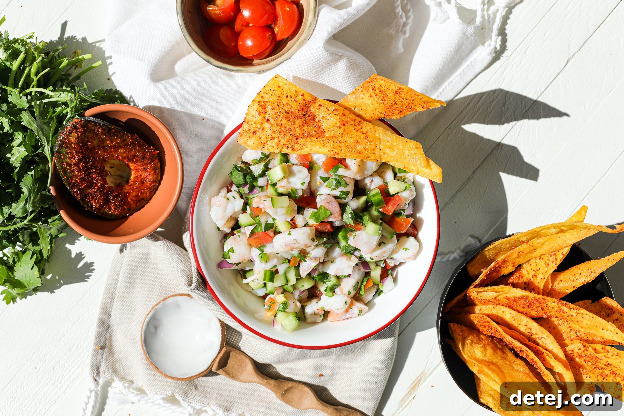 Fresh shrimp ceviche with various garnishes – Healthyish Foods