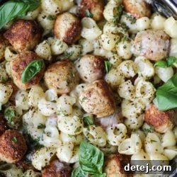 Creamy Baked Pesto Pasta with Chicken Meatballs – Healthyish Foods