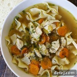 Delicious Bone Broth Chicken Noodle Soup in a bowl