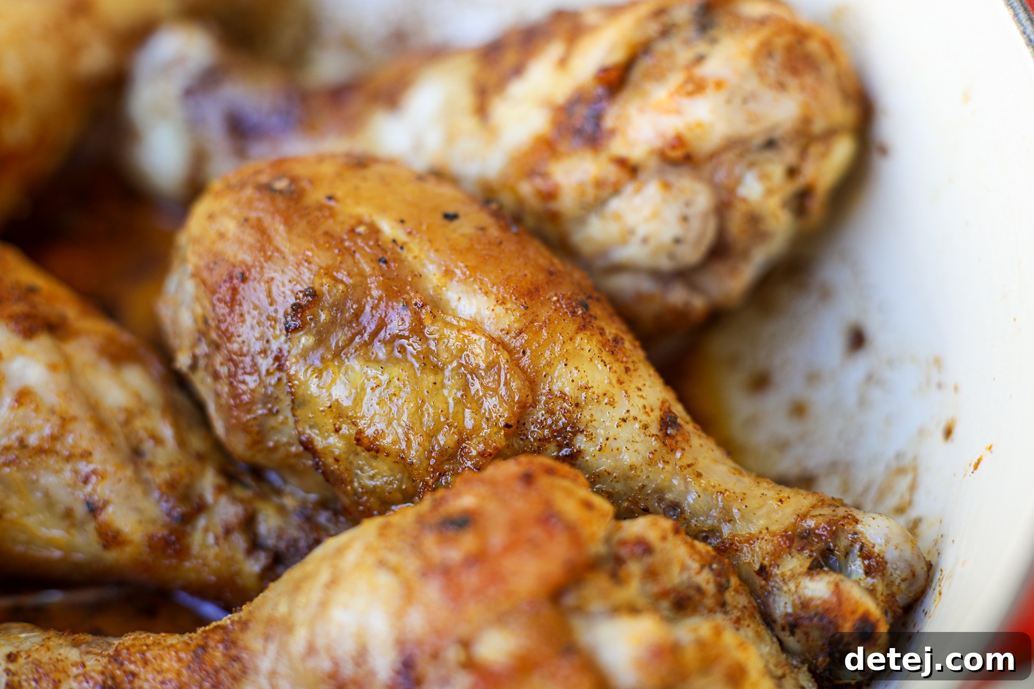Close-up of perfectly seasoned chicken drumsticks on a baking sheet, ready for the oven, highlighting the rich spice rub.