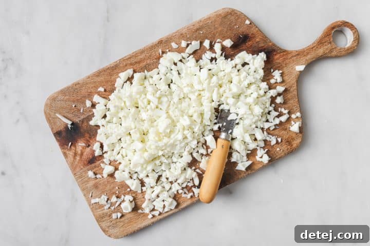Finely chopped egg whites in a bowl, prepared for the egg salad.
