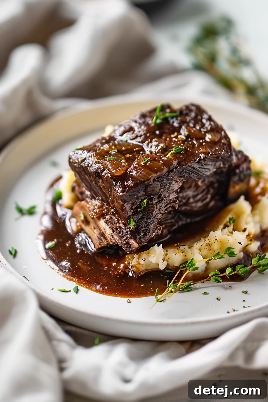Plated Wine Braised Short Ribs with Mashed Potatoes and reduced sauce
