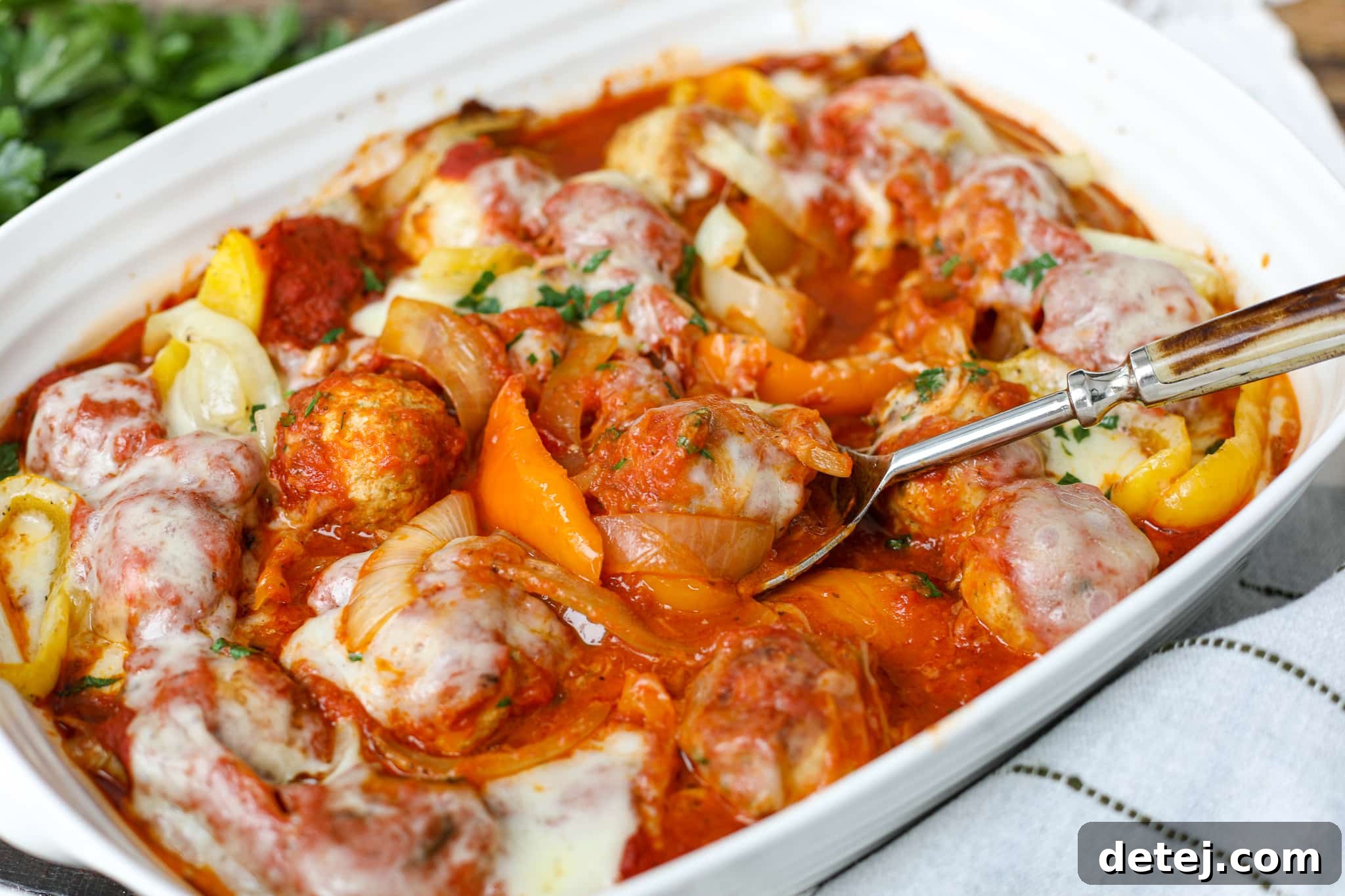 Juicy Chicken Meatballs with Onions, Peppers and Provolone – Healthyish Foods