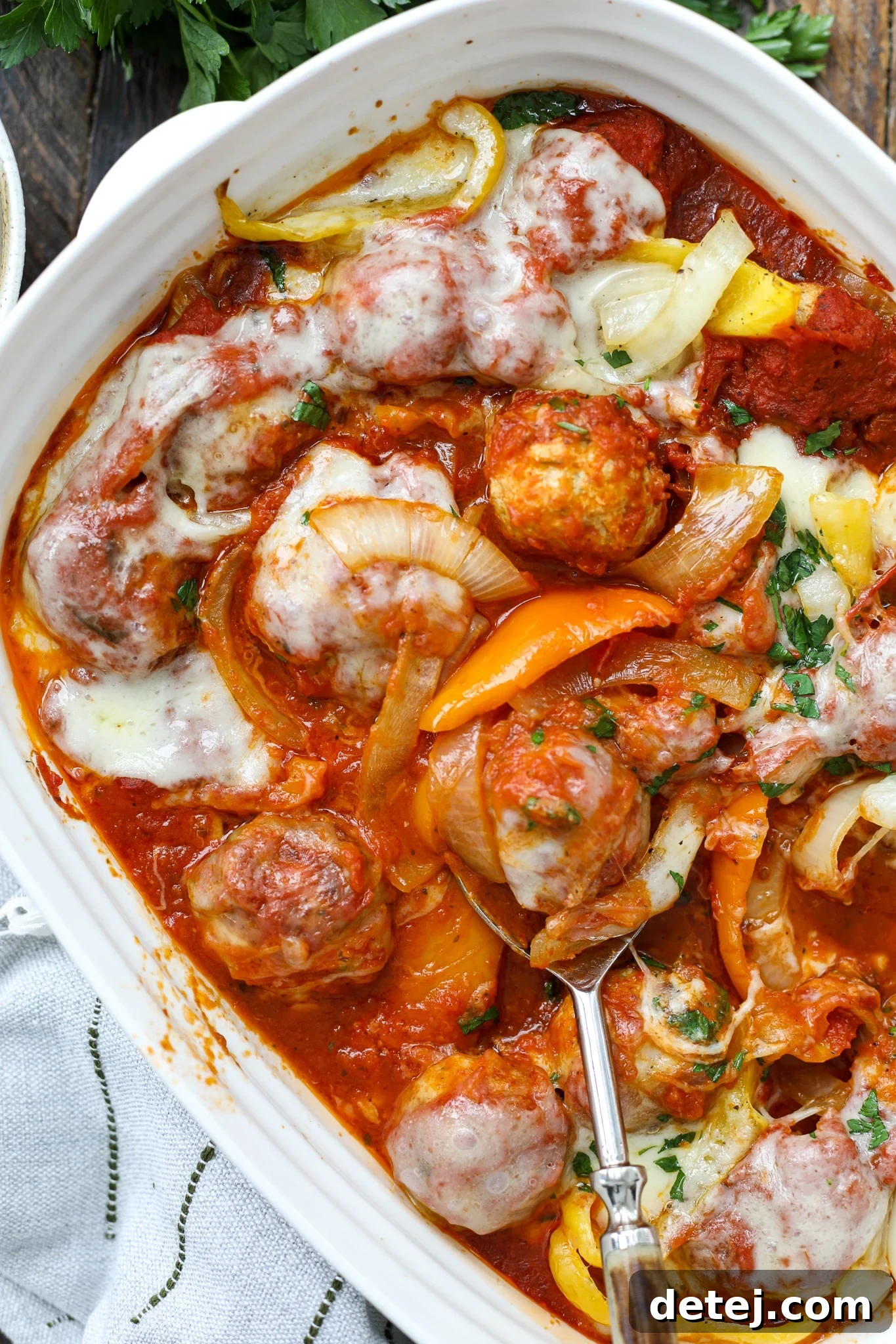Juicy Chicken Meatballs with Onions, Peppers and Provolone – Healthyish Foods
