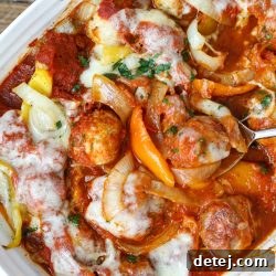 Juicy Chicken Meatballs with Onions, Peppers and Provolone – Healthyish Foods