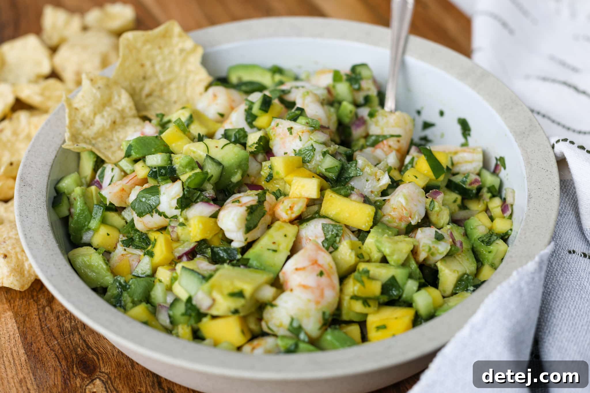 Close-up of Quick Shrimp Ceviche, highlighting the vibrant colors and fresh ingredients ready to be enjoyed.