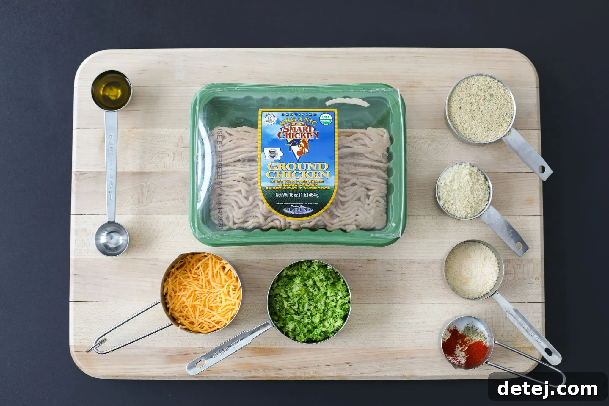 Fresh ingredients for Homemade Chicken Nuggets, including ground chicken, broccoli, and cheese.