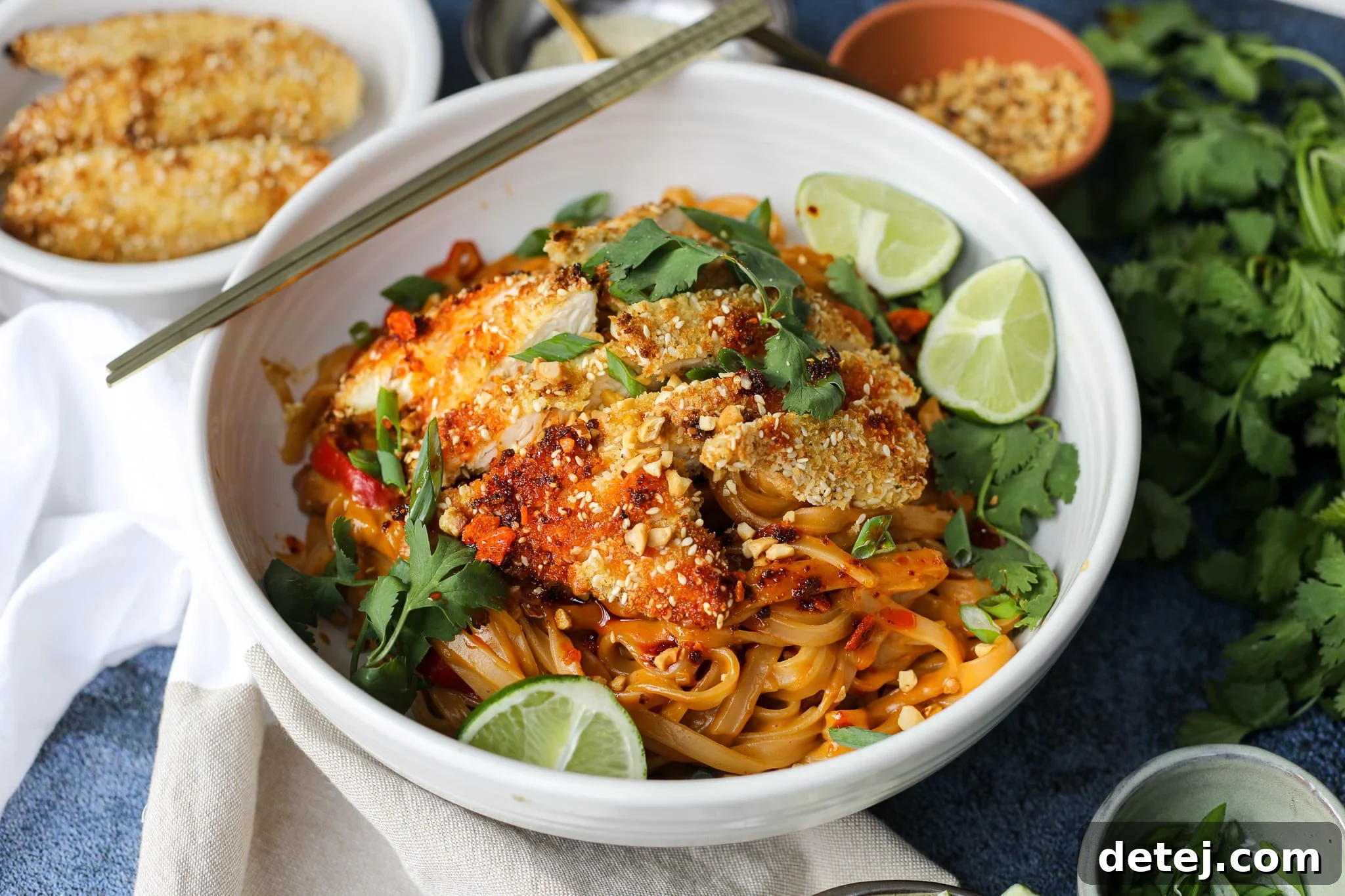 Baked Sesame Chicken with Spicy Peanut Noodles – Healthyish Foods