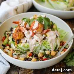 Blackened Shrimp Southwest Wedge Salad with dressing