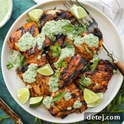 Peruvian Inspired Grilled Chicken Thighs with Green Goddess Dressing