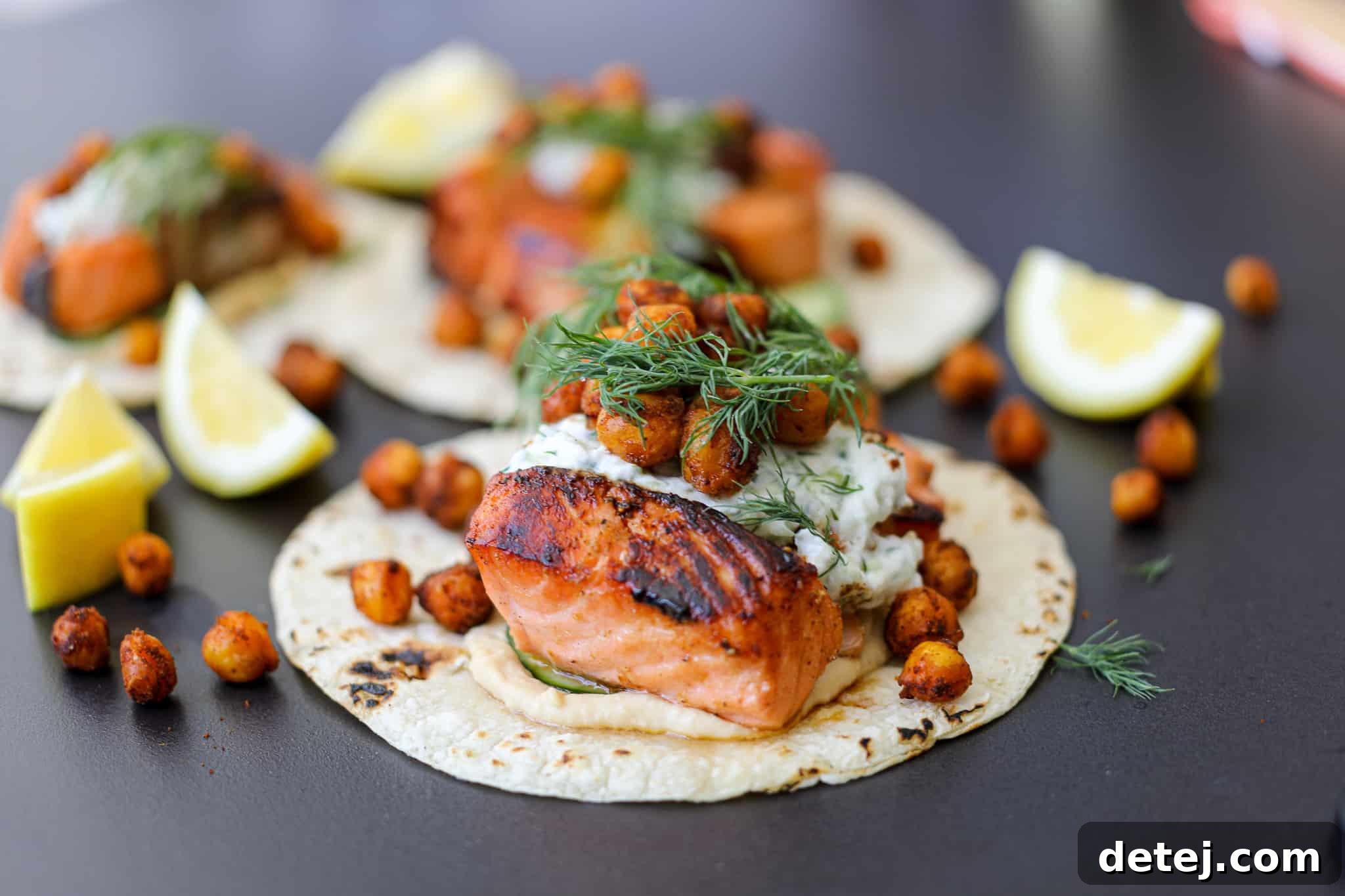 Golden Crispy Mediterranean Salmon Tacos 3 Mediterranean Crispy Salmon Tacos – Healthyish Foods
