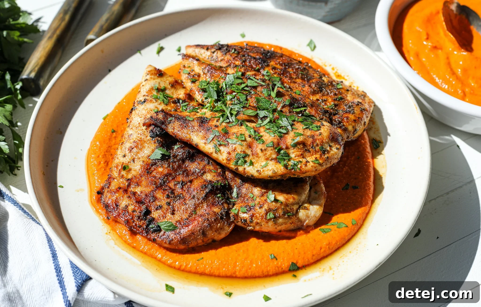 Grilled Blackened Chicken with Romesco Sauce – Healthyish Foods