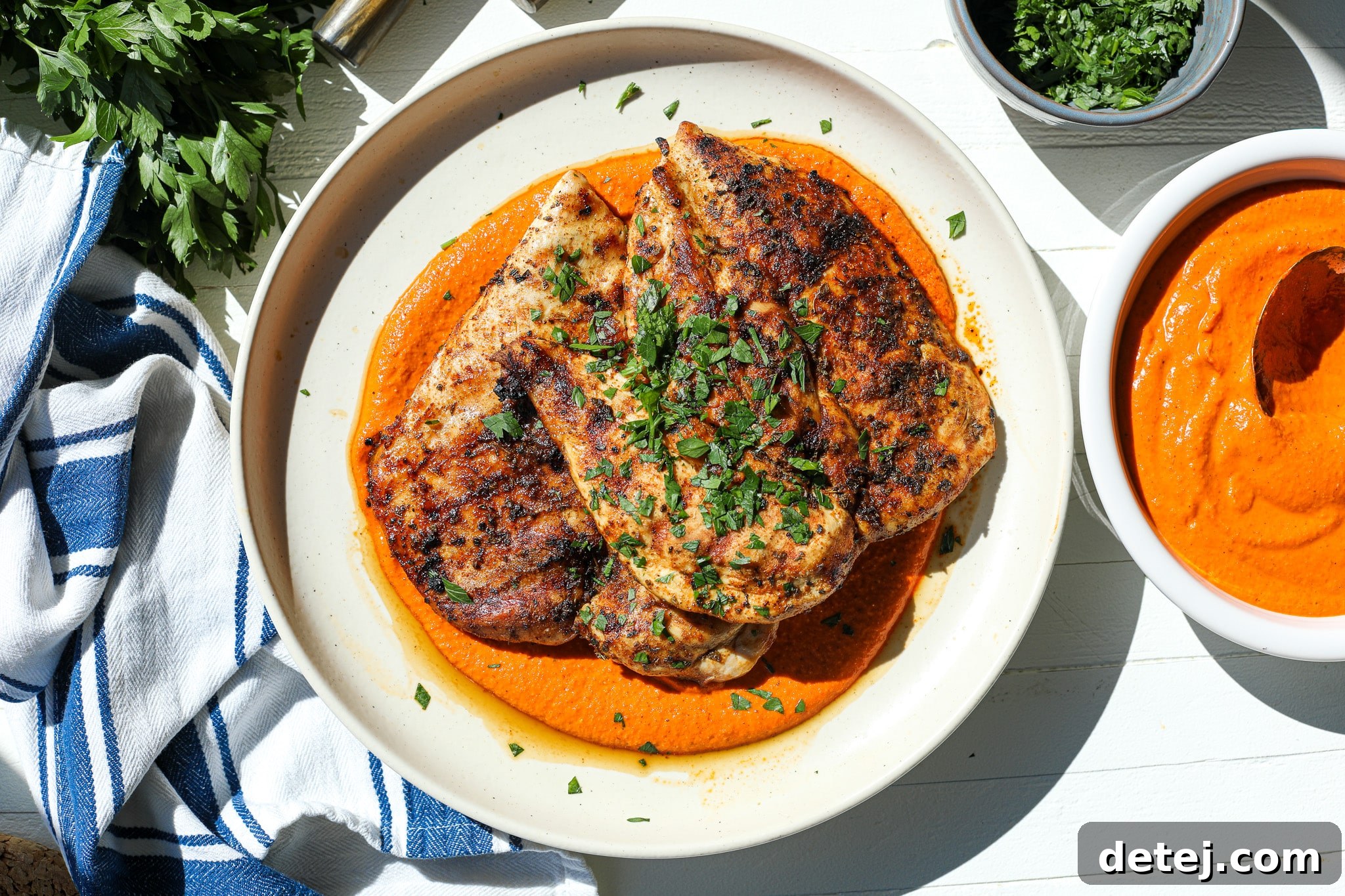 Grilled Blackened Chicken with Romesco Sauce – Healthyish Foods
