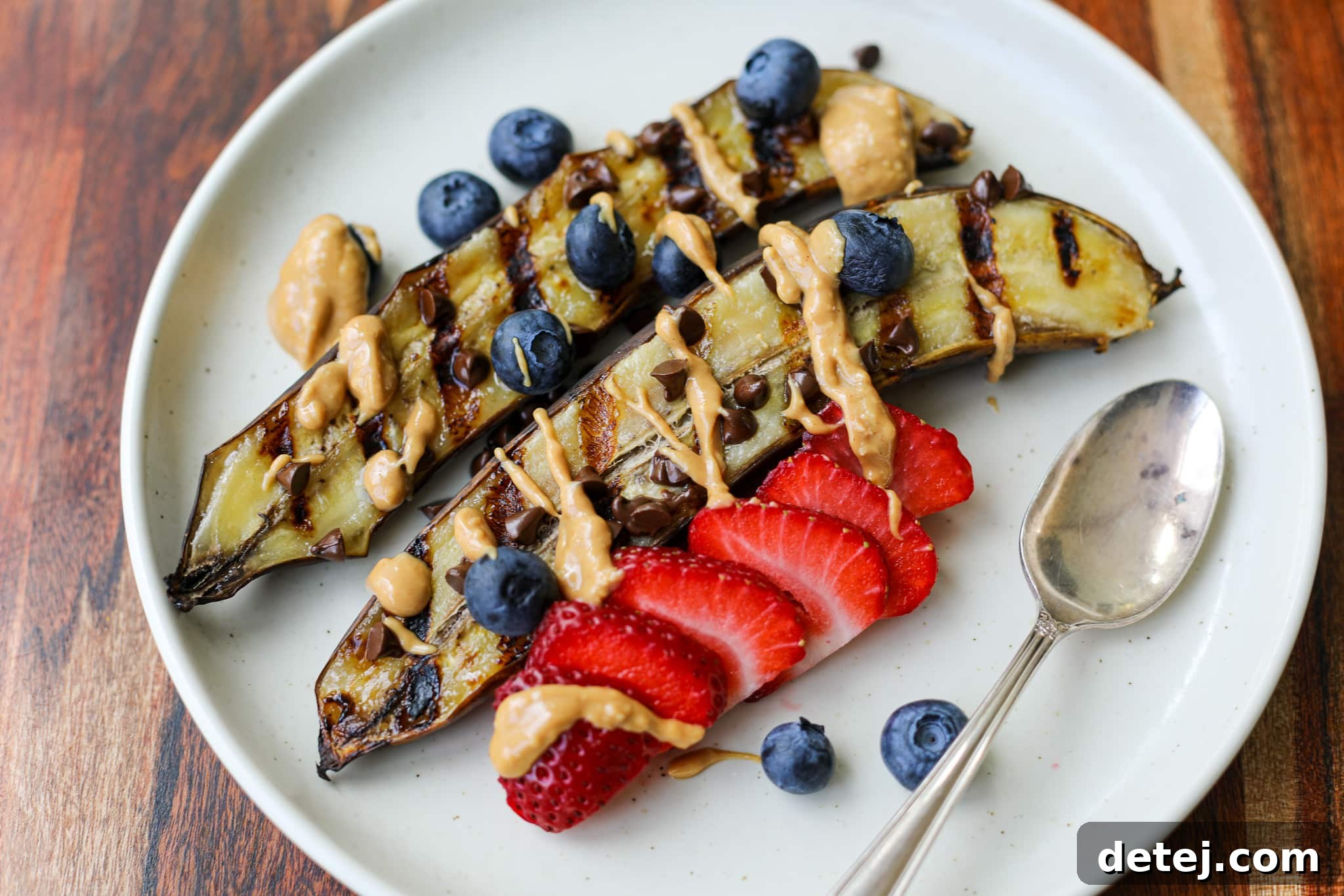 Close-up of a perfectly grilled banana ready for toppings