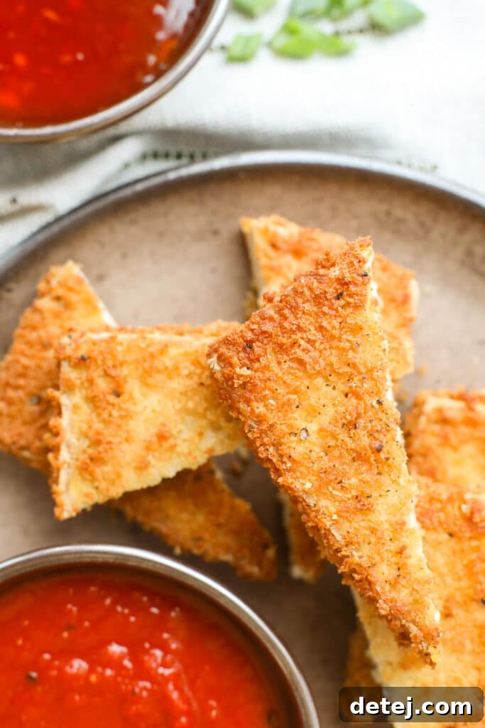 Sliced super firm tofu ready for breading