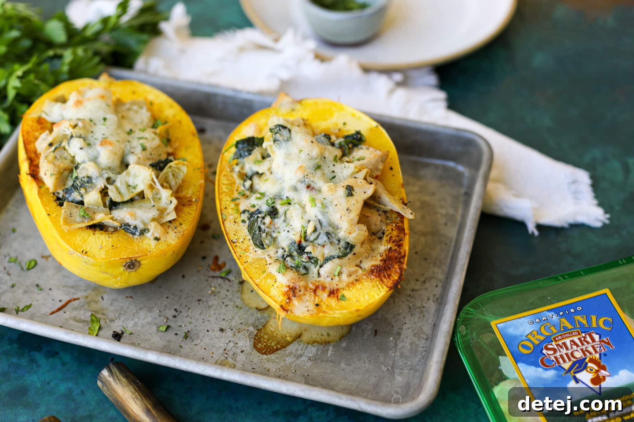 Creamy Chicken Spinach Artichoke Stuffed Spaghetti Squash – Healthyish Foods