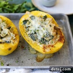 Creamy Chicken Spinach Artichoke Stuffed Spaghetti Squash – Healthyish Foods
