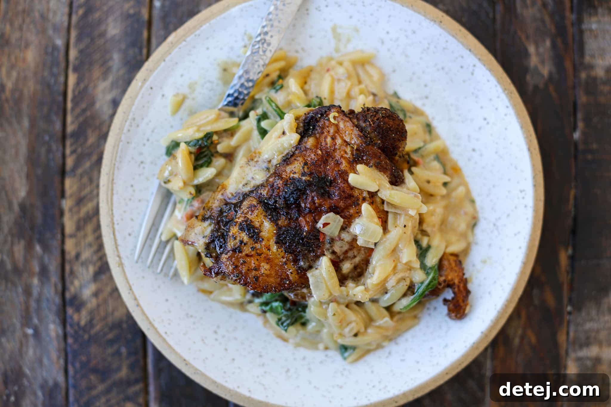 One Skillet Tuscan Chicken Thighs with Orzo – Healthyish Foods