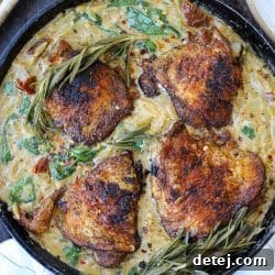 One Skillet Tuscan Chicken Thighs with Orzo – Healthyish Foods