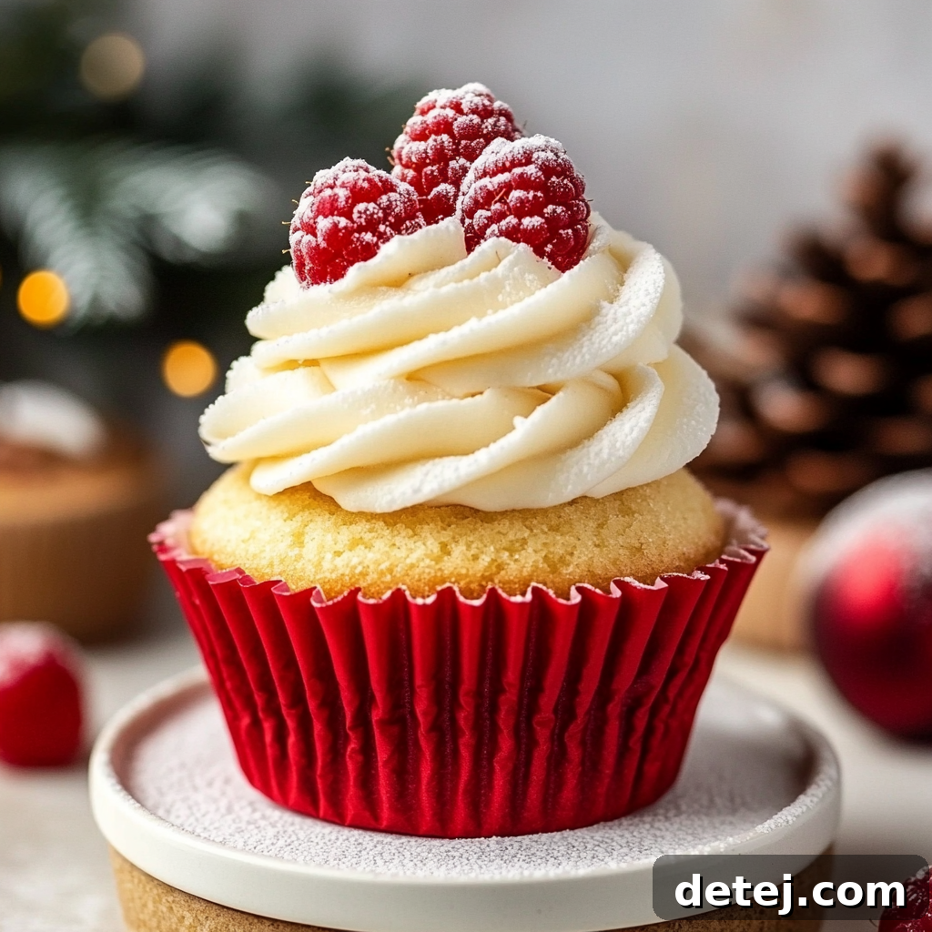 Decorated Easy Christmas Vanilla Cupcakes with red and green frosting