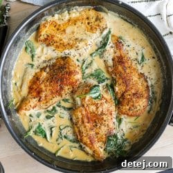 One Pan Blackened Chicken Alfredo in a skillet- Healthyish Foods