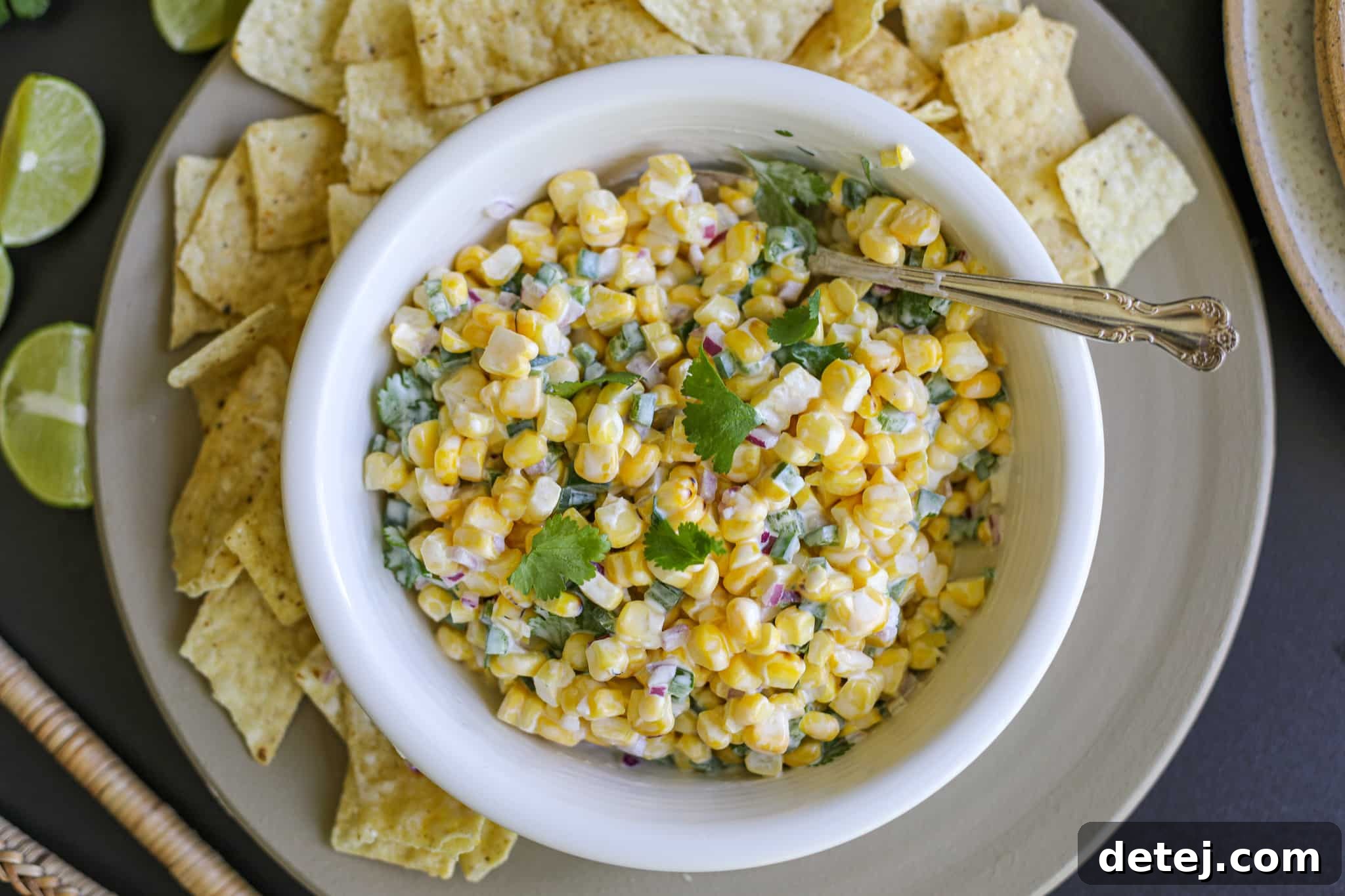 Overhead shot of Creamy Corn Salsa, a vibrant and fresh dish.