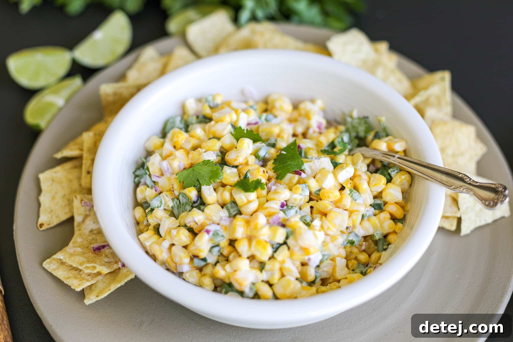 Side image of Creamy Corn Salsa served in a bowl, ready to enjoy.