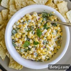 Overhead shot of Creamy Corn Salsa – Healthyish Foods