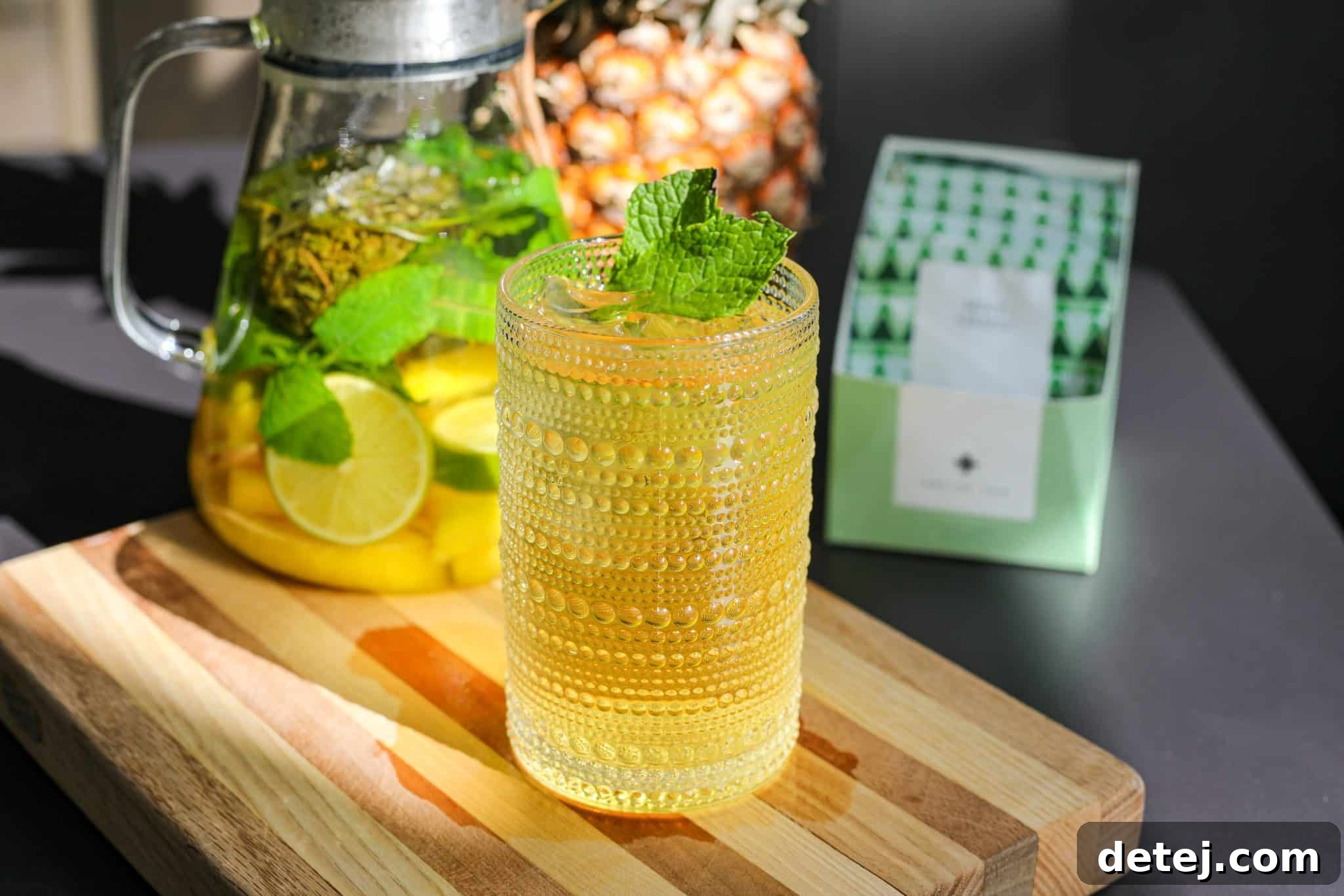 infused tea in a glass - pineapple lime infused green tea - healthyish foods