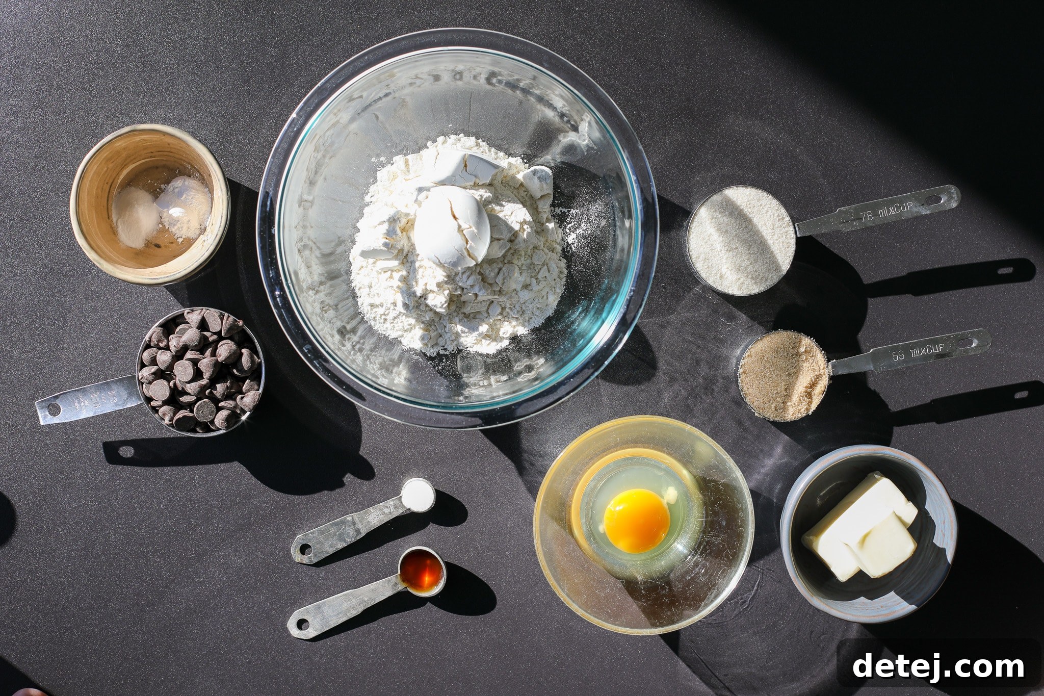 Ingredients needed for chocolate chip cookies
