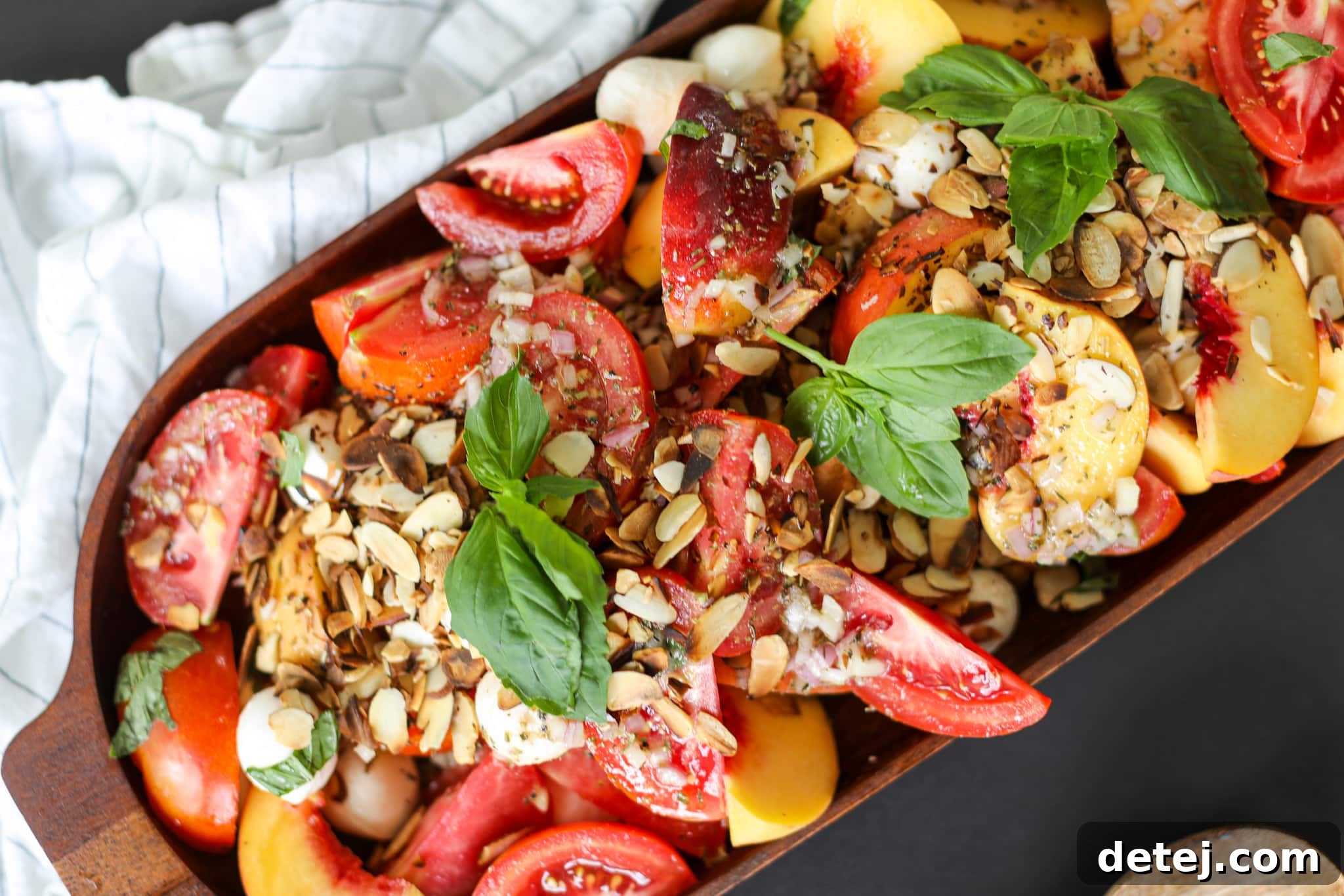 Finished image of the salad - Peach and Tomato Salad Recipe – Healthyish Foods