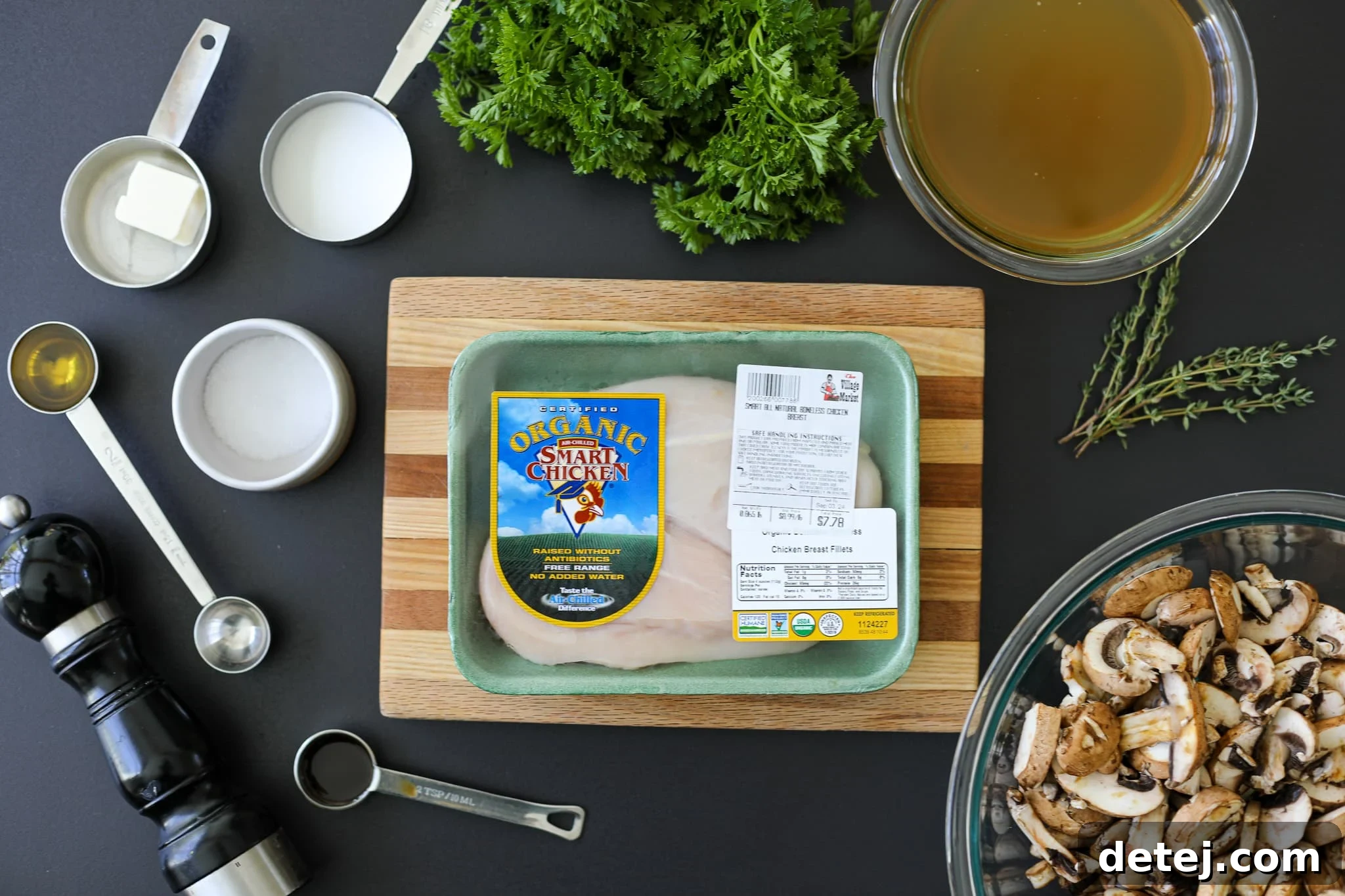 Ingredients needed for Skillet Chicken with Mushroom Gravy. 