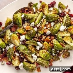 Brussels Sprouts with Bacon, Pecans, Cranberries, and Goat Cheese
